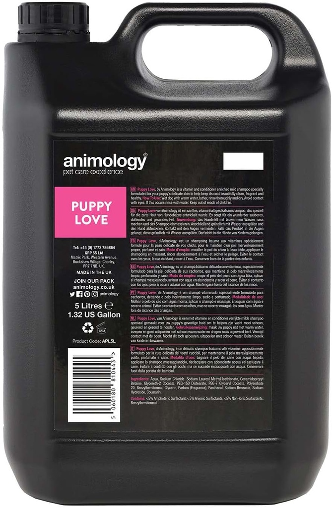 Animology Puppy Love Shampoo, 5 Litre