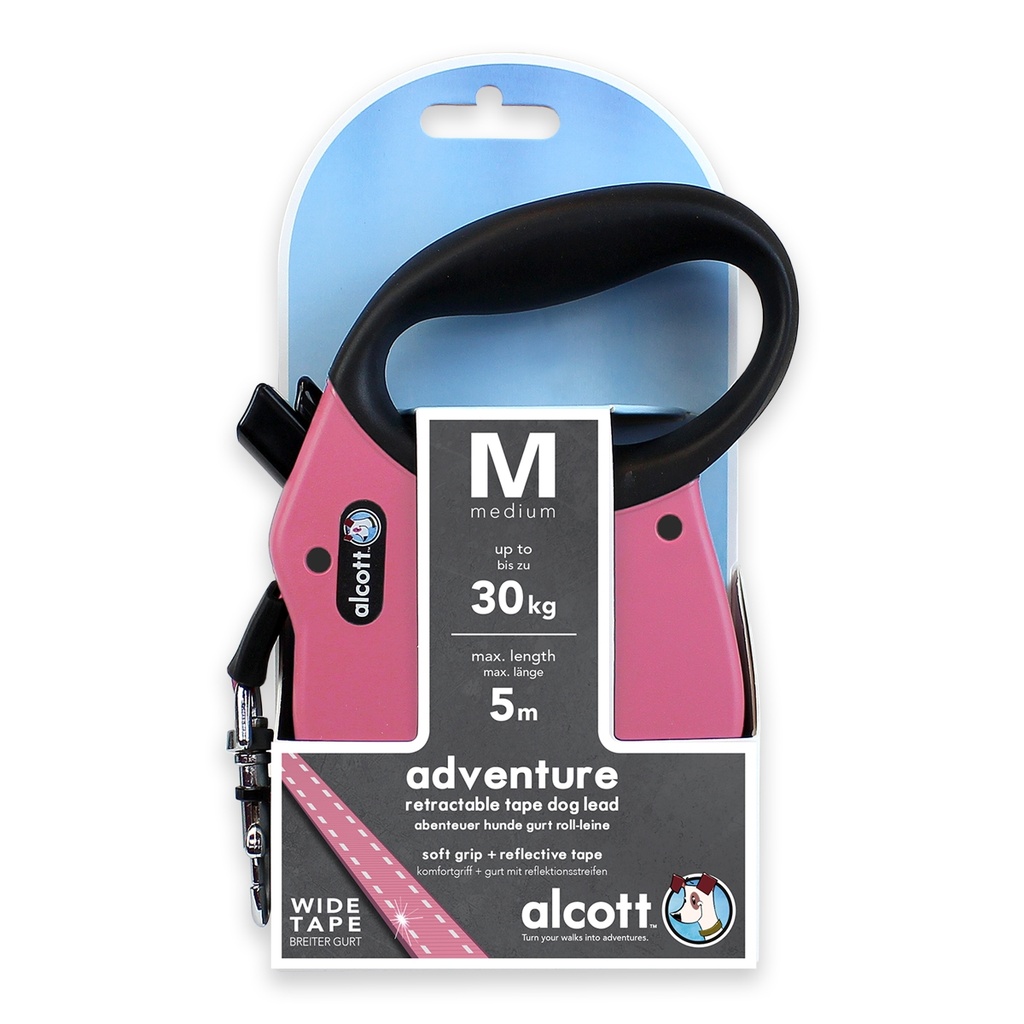 Alcott Adventure Retractable Dog Leash Pink Medium 5M