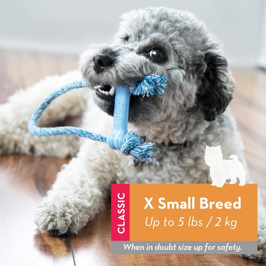 KONG Puppy Goodie Bone with Rope Teething Rubber Teeth Cleaning Dog Toy Assorted Colours XS