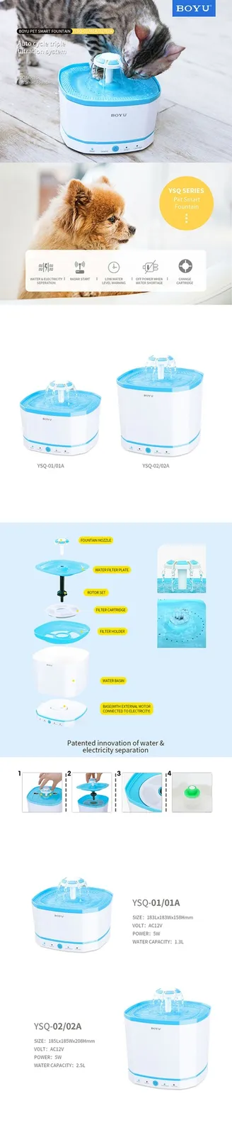 Boyu YSQ-01 Smart Pet Fountain with Radar 1.3L 