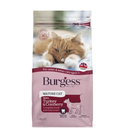 Burgess Mature Turkey & Cranberry Dry Cat Food - 1.4KG