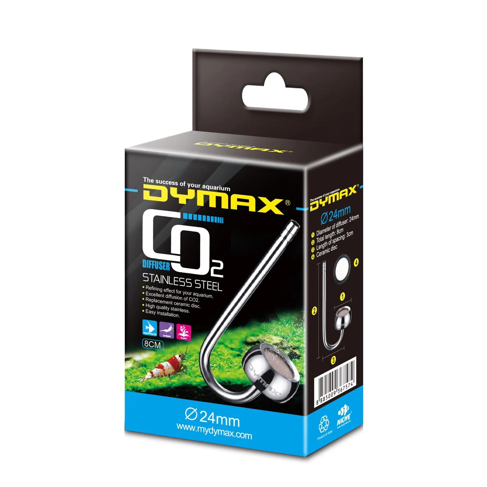 [DYDM757] Dymax Stainless Steel CO2 Diffuser Dia. 24mm Length 8cm