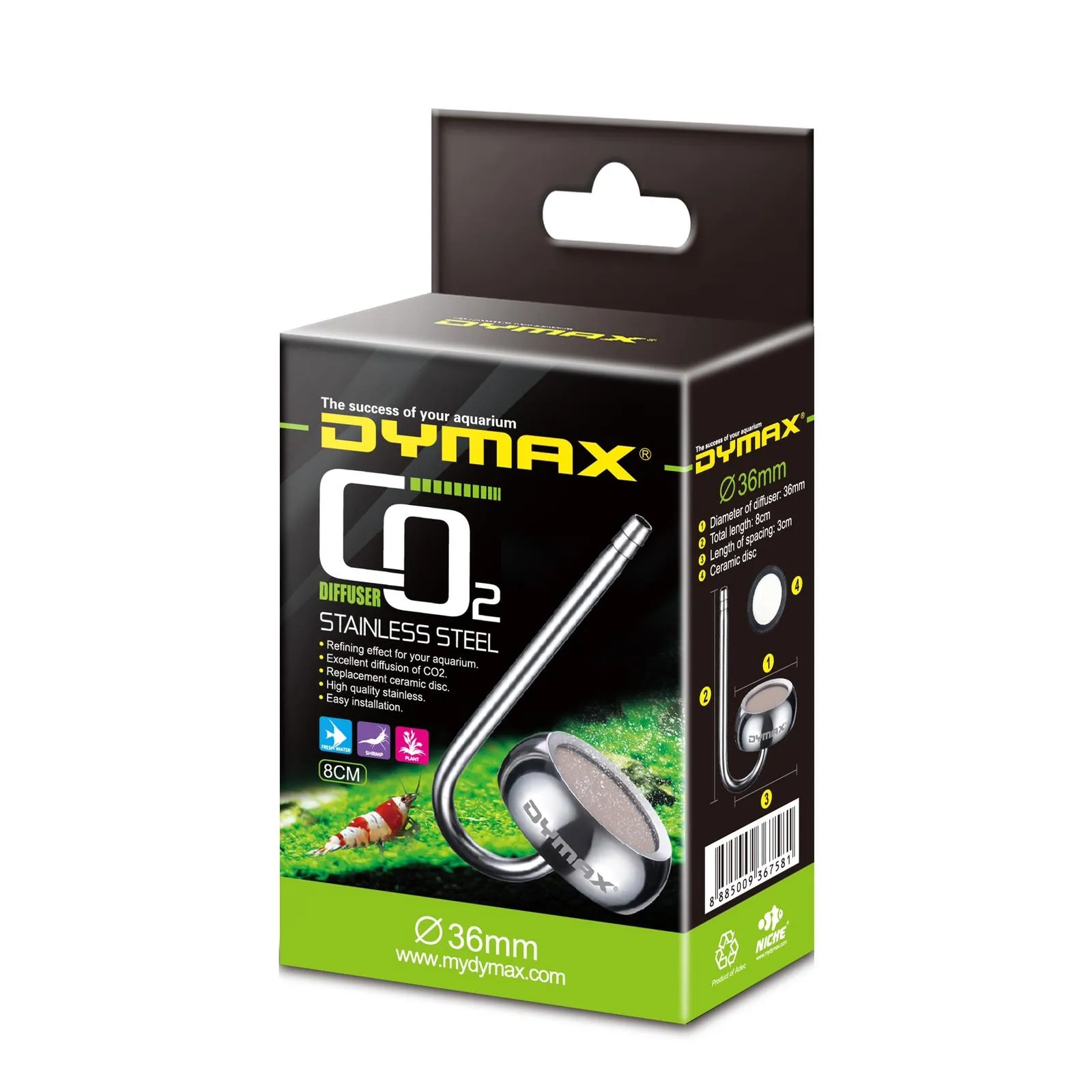 [DYDM758] Dymax Stainless Steel CO2 Diffuser Dia. 36mm Length 8cm