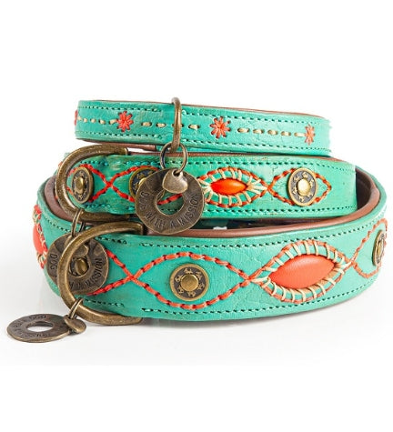 DWAM Janis Dog Collar - TURQUOISE/XXXS(15-21X1.5CM)