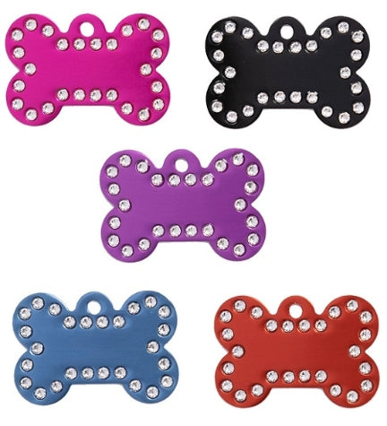 GoScribe Pet Tag Swarovski Bone Tags - PINK/LARGE