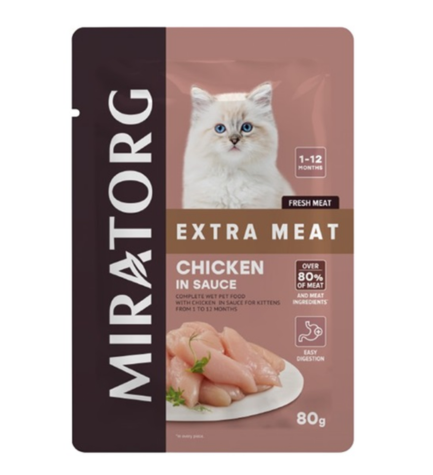 Miratorg EXTRA MEAT with Chicken in Sauce Kitten Wet Food Pack 24x80gm