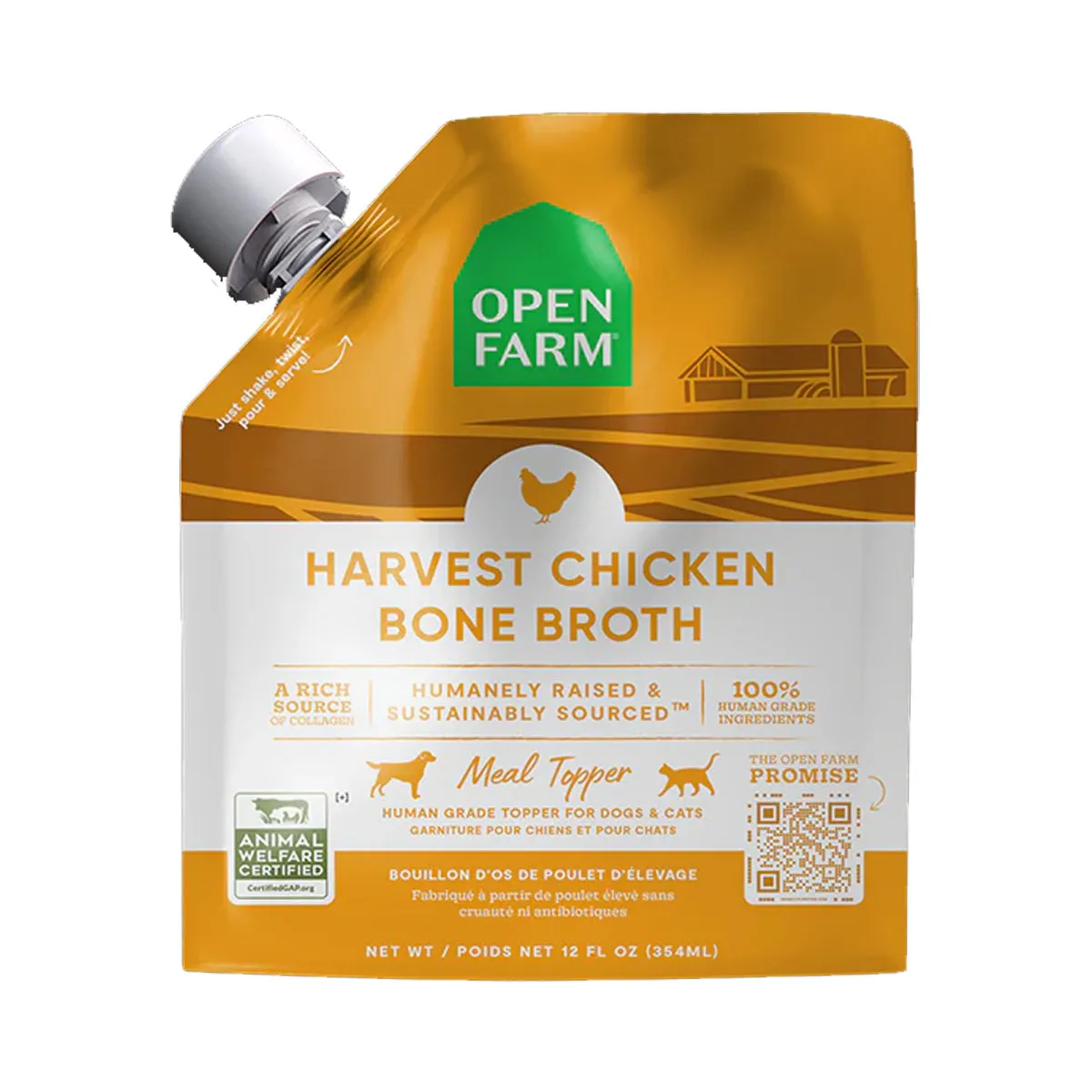 Open Farm Harvest Chicken Bone Broth Meal Topper for Dogs & Cats - 12oz