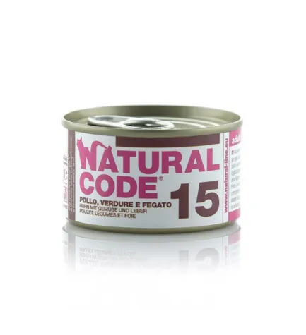 Natural Code 15 Chicken Vegetables & Liver Cooking Water Wet Cat Food - 85G