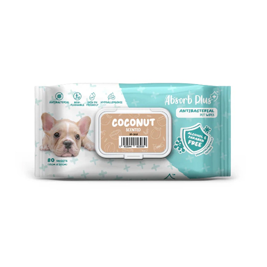 Absorb Plus AntiBacterial Pet Wipes Coconut Scented 80pcs