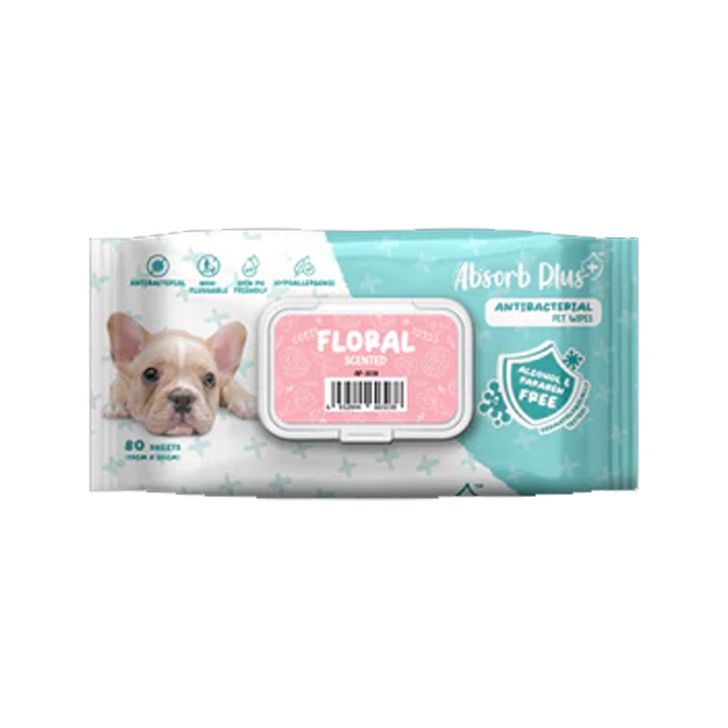 Absorb Plus AntiBacterial Pet Wipes Floral Scented 80pcs