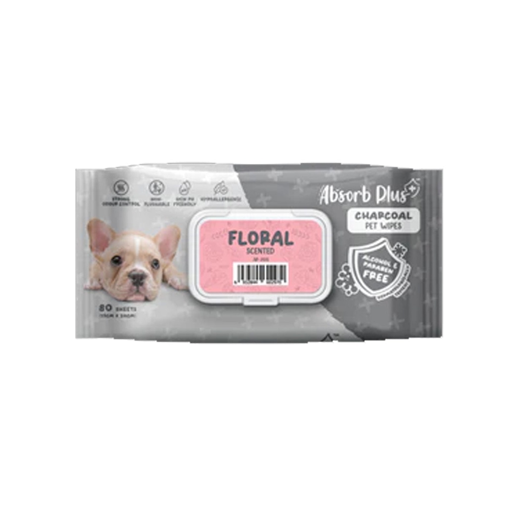 Absorb Plus Charcoal Pet Wipes Floral Scented 80pcs