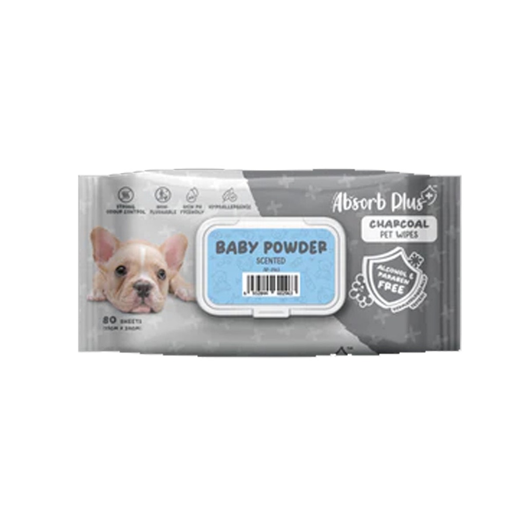 Absorb Plus Charcoal Pet Wipes Baby Powder Scented 80pcs