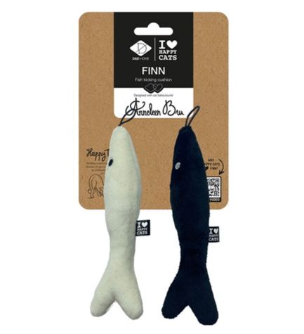 D&D Home I Love Happy Cats Finn Fish Kicking Cushion Cat Toy - BLACK&WHITE/20X6X3CM