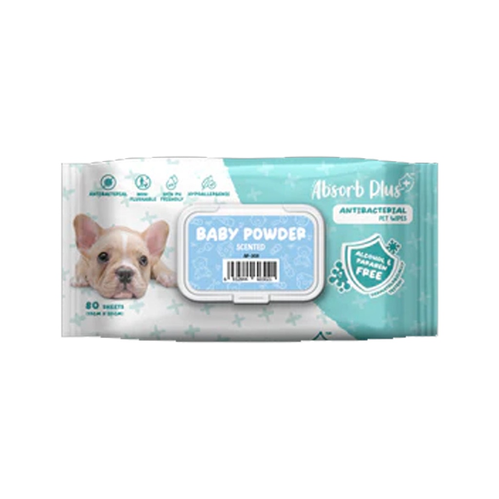 Absorb Plus AntiBacterial Pet Wipes Baby Powder Scented 80pcs