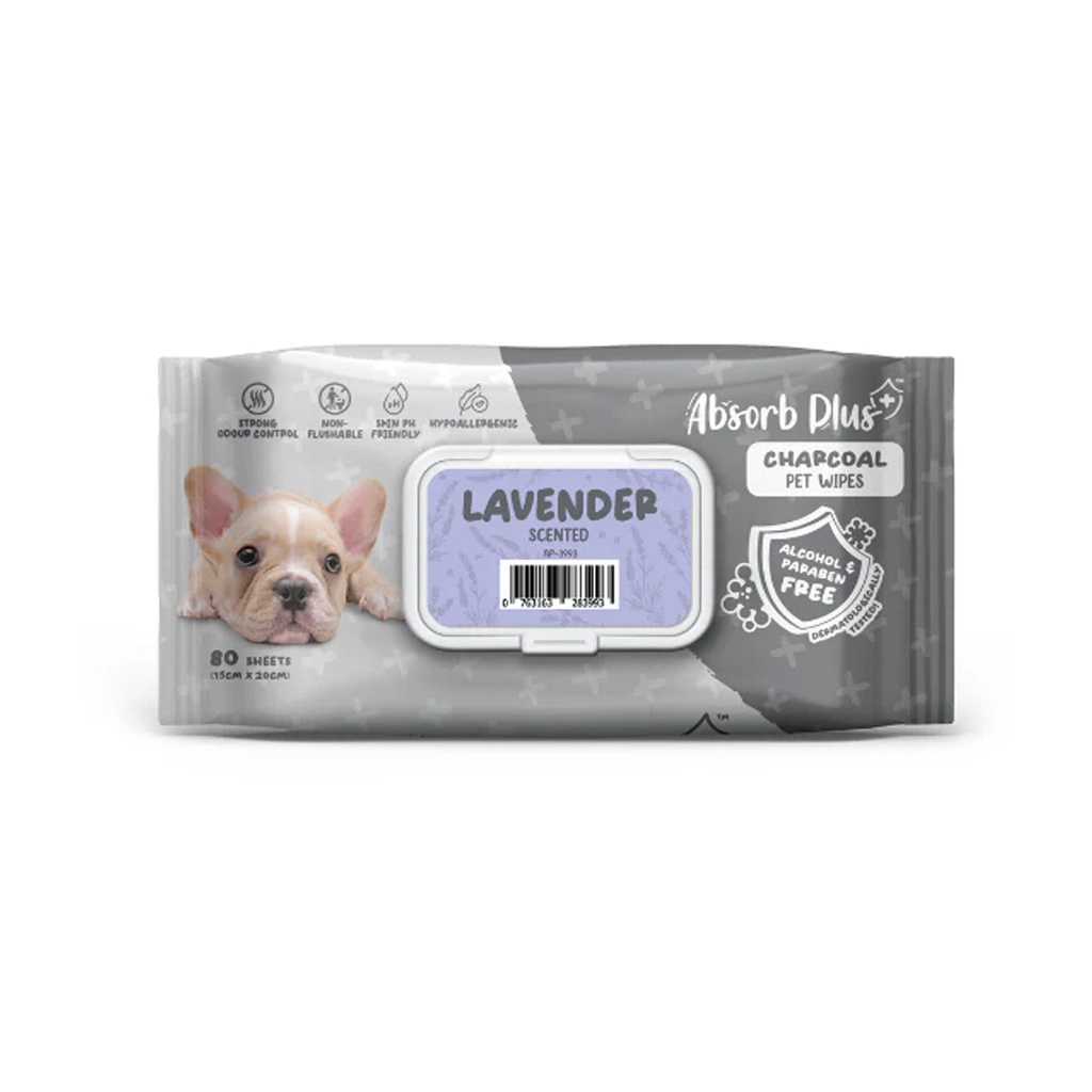 Absorb Plus Charcoal Pet Wipes Lavender Scented 80pcs