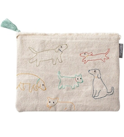 PetShop by Fringe Studio Stitched Dogs Canvas Pouch - WHITE/9X6.87