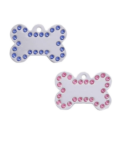 GoScribe Pet Tag Swarovski Silver Bone Tags - BLUE/LARGE