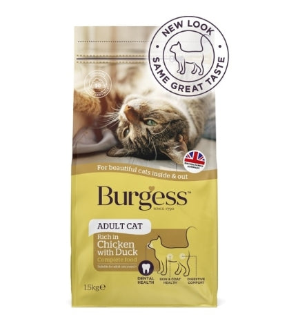 Burgess Adult Chicken & Duck Cat Dry Food - CHICKEN/DUCK/1.5KG