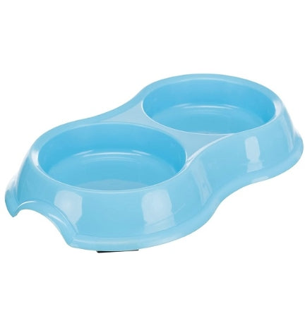 Trixie Double Plastic Cat Bowls - BLUE/26X4X14CM