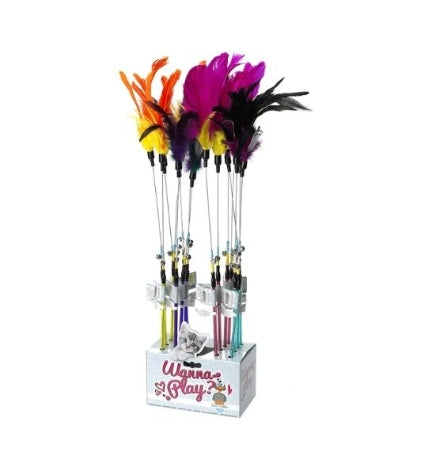 ebi Cat Fishing Rod Rosie Mixed Colours Cat Toy - PURPLE/60CM