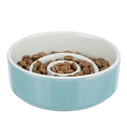 Trixie Slow Feeding Ceramic Dog Bowl - BLUE/14CM