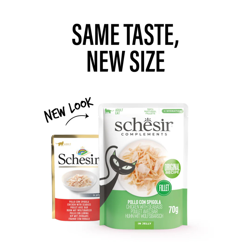 Schesir Complements Cat Wet Food  in Jelly Pouch- Chicken With Seabass 12x70gm