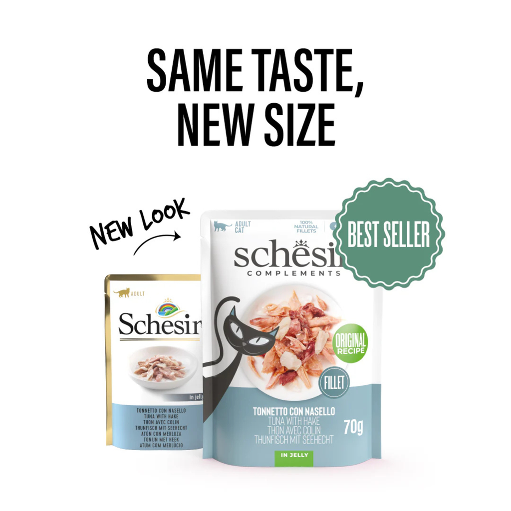Schesir Complements Cat Wet Food  in Jelly Pouch- Tuna With Hake 12x70g 