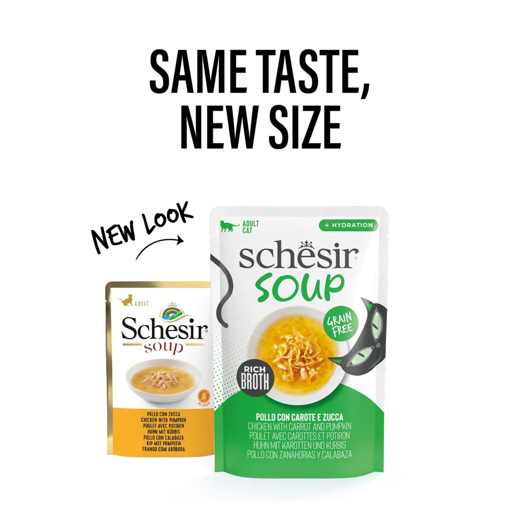 Schesir Soup Cat Wet Food in Soup Pouch-Chicken With pumpkin 40g 