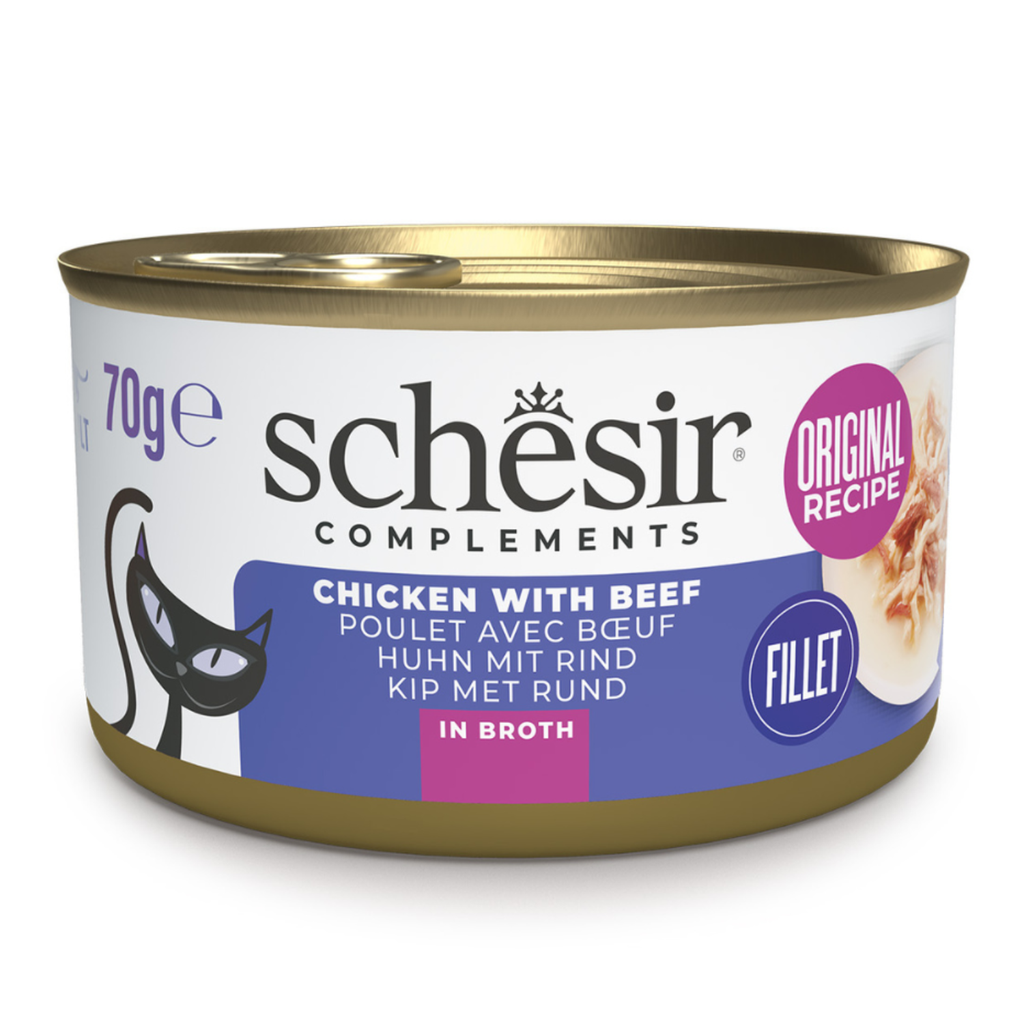 Schesir Complements Cat Wet Food  in Broth- Chicken with Beef 70g 