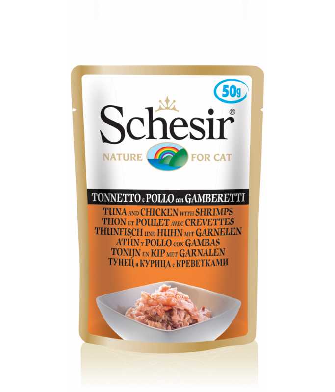 Schesir Cat Pouch Wet Food Tuna With Chicken With Shripms 50gm