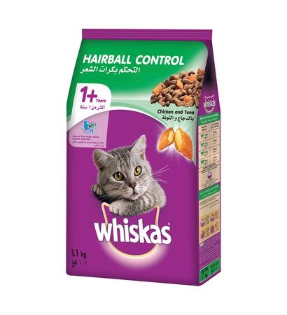 Whiskas Adult Hairball Control with Chicken & Tuna Dry Cat Food - 1.1KG