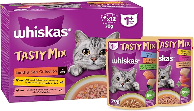 Whiskas Tasty Mix Land & Sea Collection Wet Cat Food - 12X70G