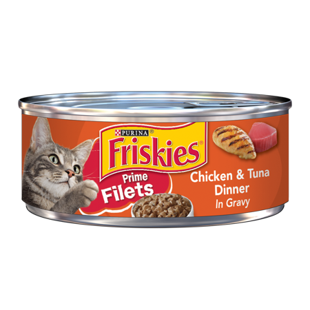 Purina Friskies Prime Filets Chicken & Tuna Dinner in Gravy Canned Wet Cat Food 24x 5.5oz Cans