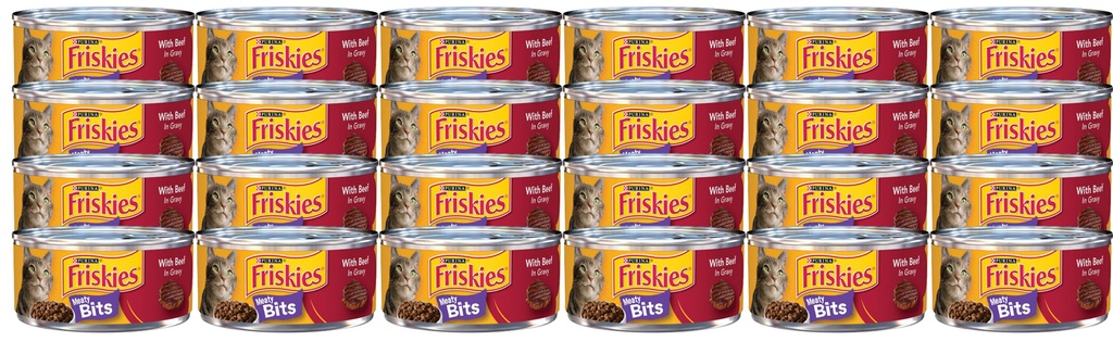 Purina Friskies Meaty Bites Sliced Beef with Gravy Canned Cat Food 24x 5.5oz. Cans