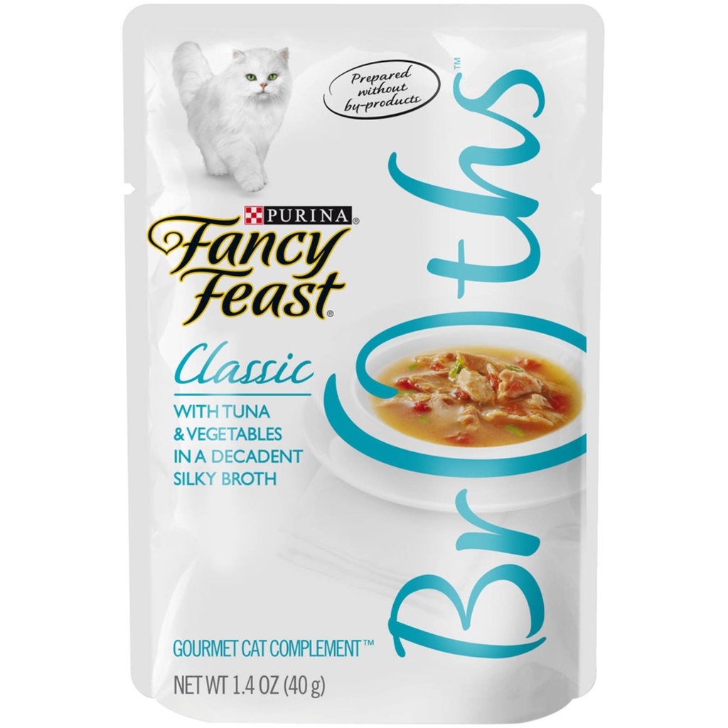 Purina Fancy Feast Broths Tuna & Vegetables Kitten Canned Wet Cat Food  1.4oz Pack of 16 Pouches