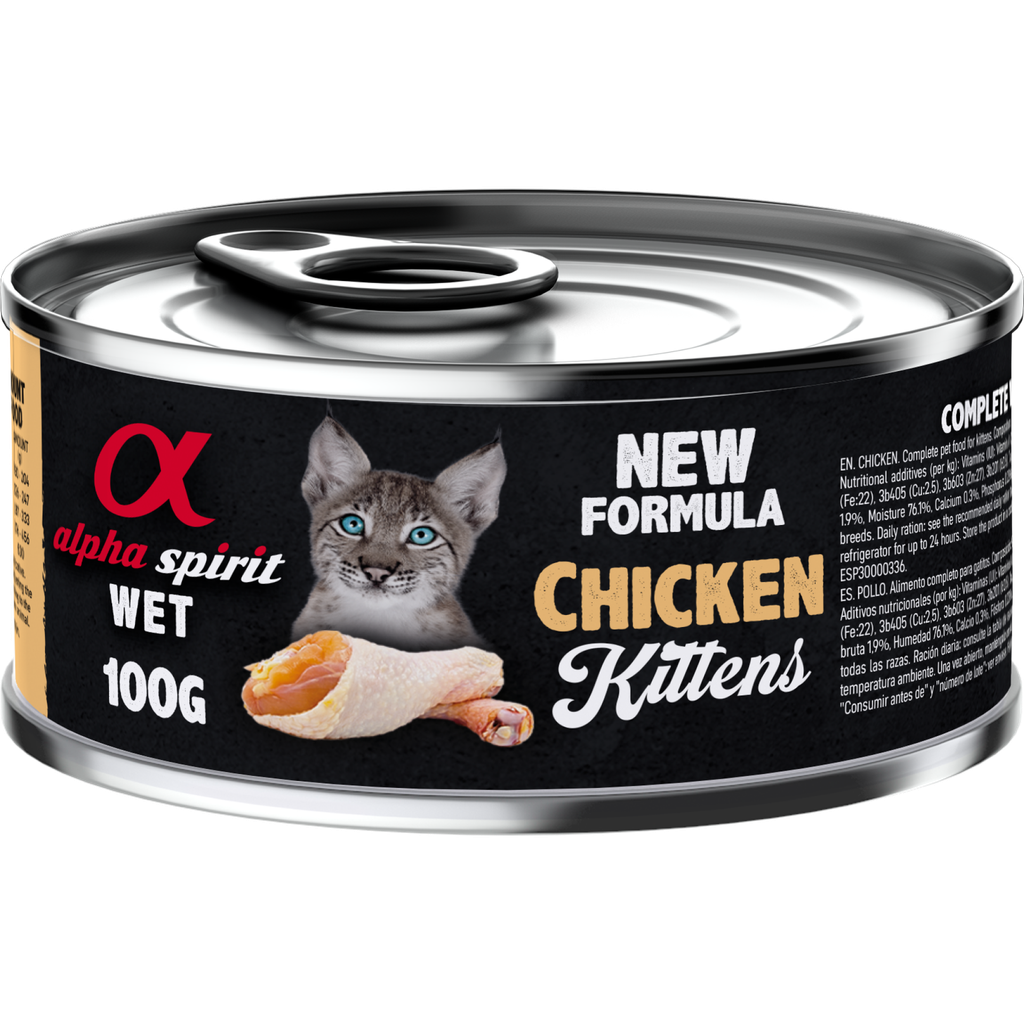 Alpha Spirit Wet Food for Kittens Chicken, 6 x 100 g cans