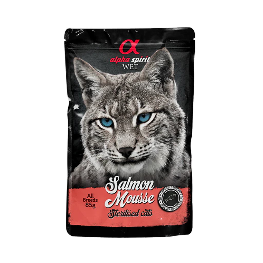 Alpha Spirit Salmon Mousse for Sterilized Cats, 24 x 85 g Pouches