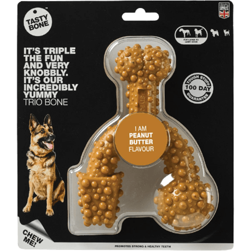 TastyBone TastyBone Nylon Trio Bone Toy for Large Dogs, Peanut Butter Flavor