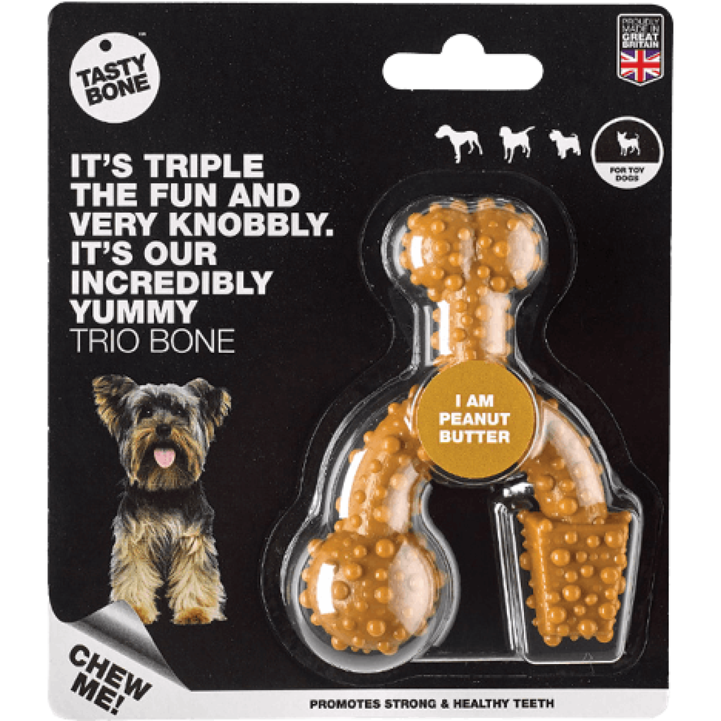 TastyBone Nylon Trio Bone Toy Dog, Peanut Butter Flavor