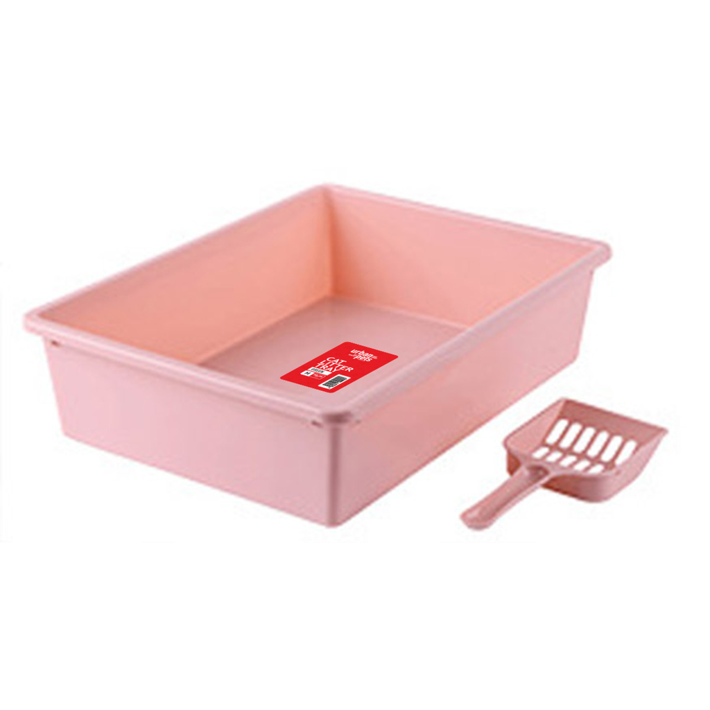 URBAN PETS Cat Litter Tray with Scoop Pink, Medium, 38 x 28 x 10 cm