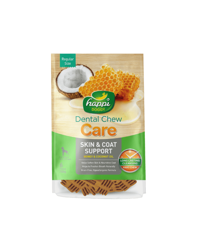 Happi Doggy Dental Chew Care Skin & Coat Support 4inch 6pcs 150gm