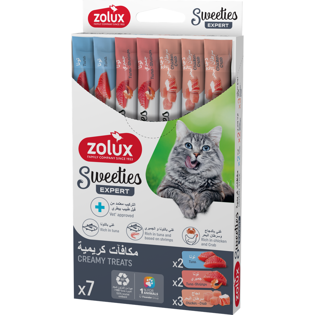 ZOLUX Sweeties Creamy Stick for Cats, Mixed of Tuna, Crabs & Shrimp, 7 pcs/box