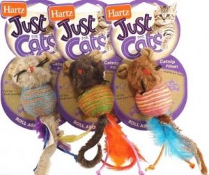 Hartz Just For Cats Roll-About-Mouse, 3 Sisal Toy Mice With Catnip, Cat Toys
