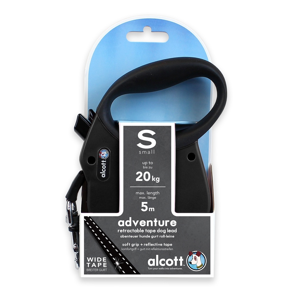 Alcott Adventure Retractable Dog Leash Black Small 5M