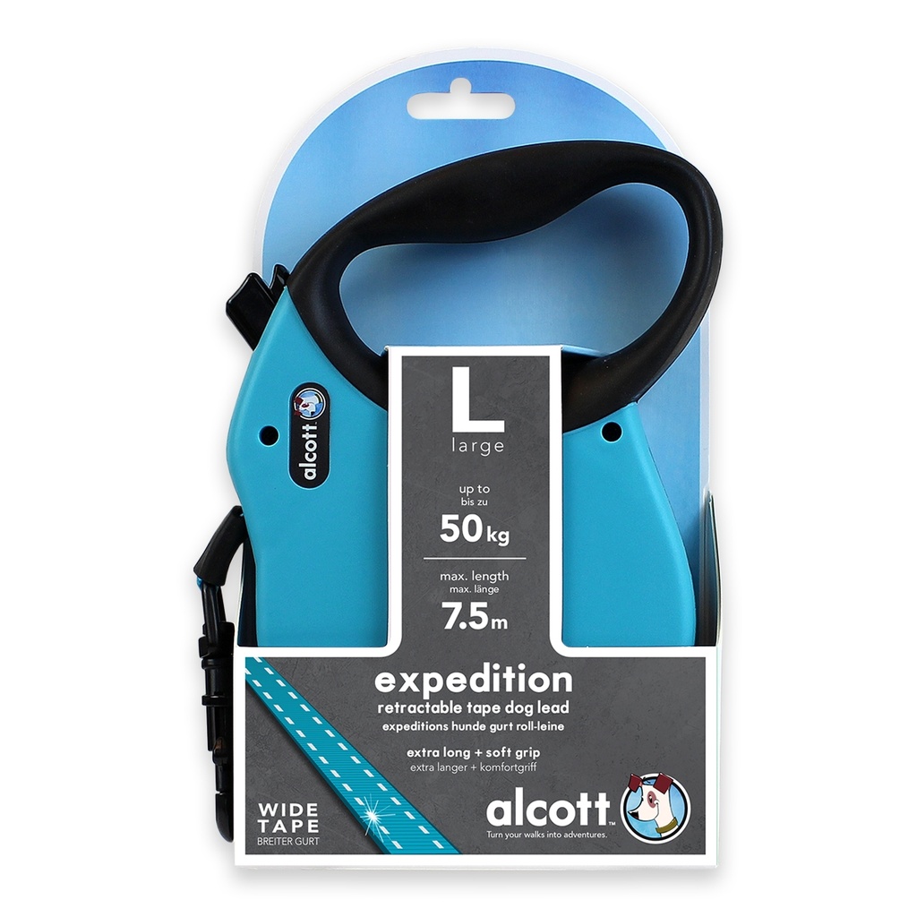 Alcott Expedition Retractable Dog Leash Blue Large 7.5M