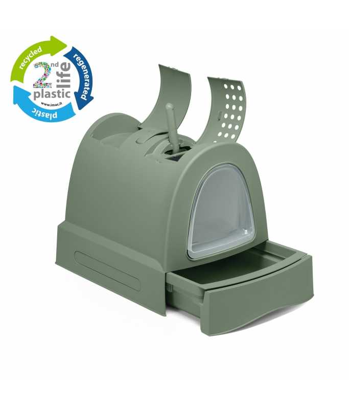 IMAC Zuma Second Life Plastic Cat Toilet with Sliding Tray Sage Green 57x43.5x73cm