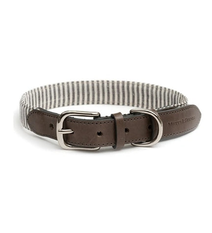 Mutts & Hounds Charcoal Stripe & Leather Collar for Dogs Small/Wide