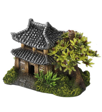 Aqua D'Ella Asian House with Plants Aquarium Décor - 14X9X10CM