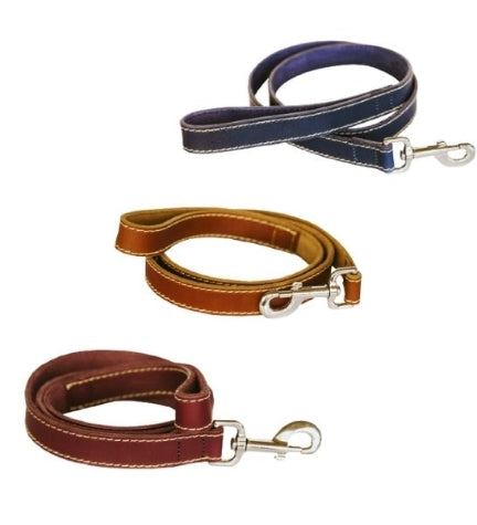 Huntlea Leopard Leather Dog Lead - NAVY/1200X20MM
