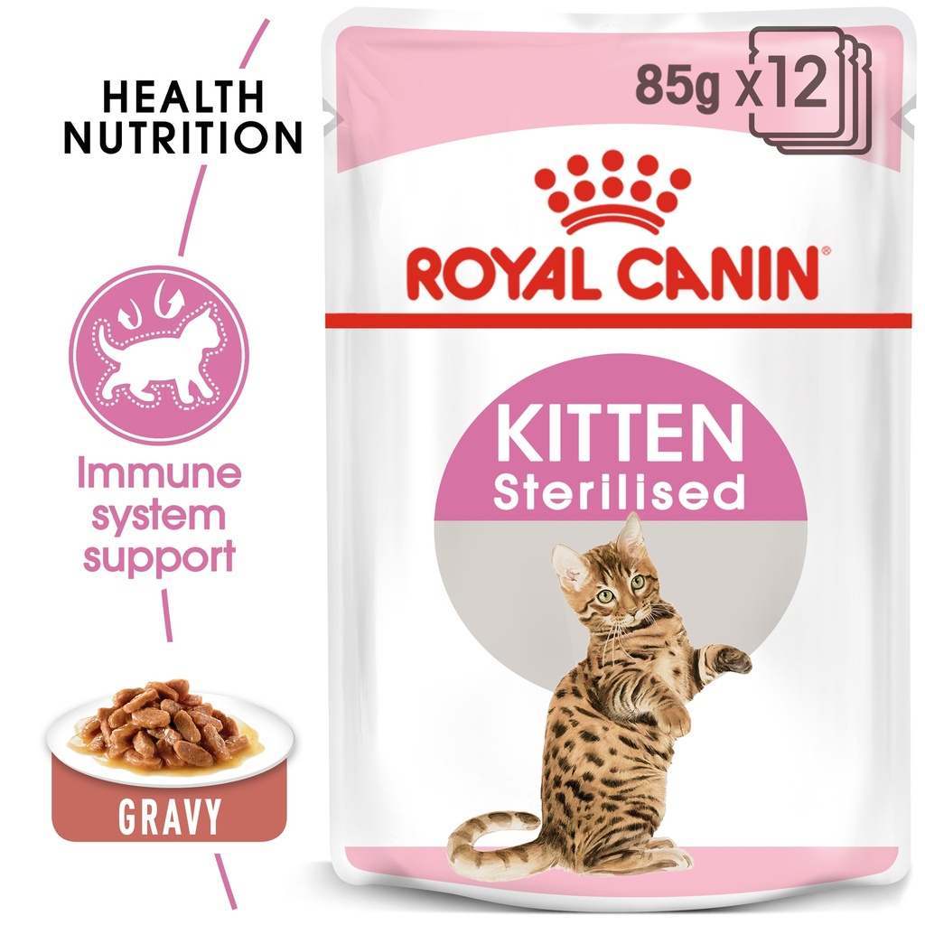 Royal Canin FHN Feline Health Nutrition Kitten Sterilised Gravy Wet Food 12x85gm